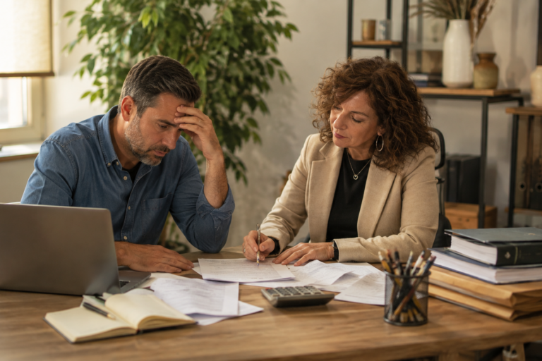 Autónomo revisando sus deudas con una abogada especializada en Segunda Oportunidad