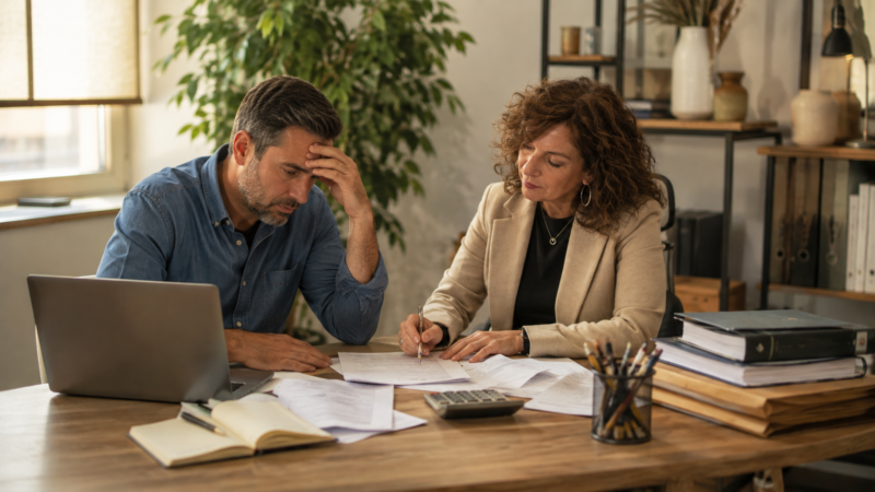 Autónomo revisando sus deudas con una abogada especializada en Segunda Oportunidad